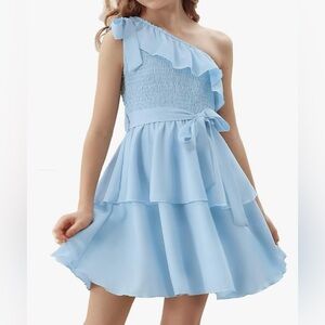 💰NEW Donna Belle Sz 6 Girl Tiered Ruffle One Shoulder Flowy Summer Dress wedding